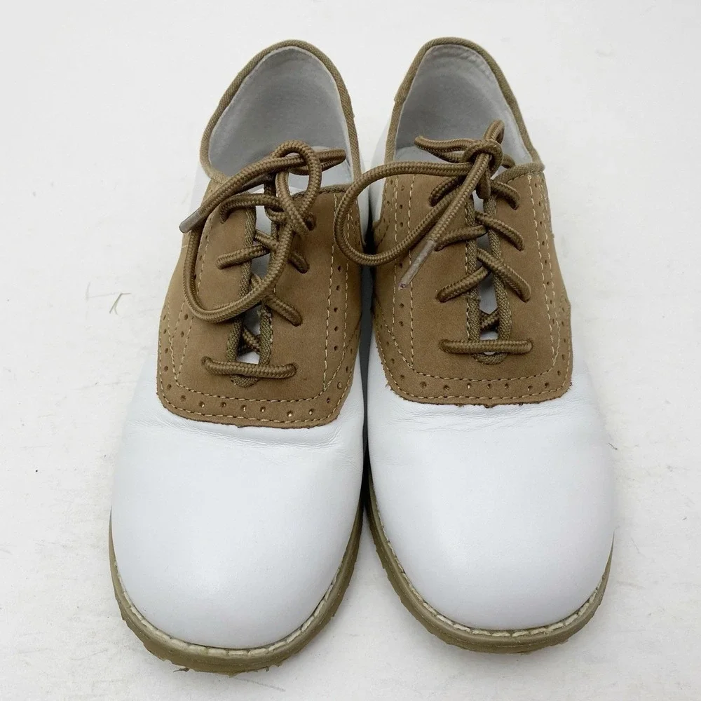 L'Amour White and Tan Kids Saddle Oxfords